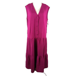 Liz Claiborne Women's Dress Size 12 Maroon Sleeveless Summer Midi Ruffle Shift